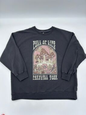 Hollister Black Crewneck Sweater with Pink & Cream Mushroom Graphic XL